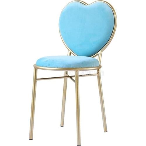 Modern Fashion Nordic Minimalist Coffee Cafe Chair Love Heart Shape Backrest Flannelette Soft Seat Metal Iron Art Leisure Chair