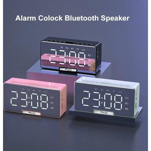 LED Alarm Clock Multifunction Wireless 5.0 Bluetooth Speaker Music Player Electronic Digital Table Mirror Clock with Dual Alarm