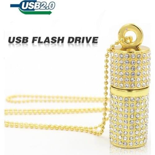 Gold usb flash drive 64GB pen drive 32GB U Disk 8GB 16GB diamond metal Pendant memory stick flash card pen drive pendrive GIFT