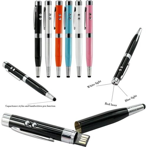 USB Gift Metal pen Flash drive With Red Laser White Blue Light flash Disk Memory Stick 4GB 8GB 16GB 32GB 128GB 256GB Pendrive