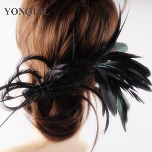 WEDDING Black Feather Fascinators Headbands Multiple Color Dance Feather Flower Fascinator Headwear Wedding Hair Accessories