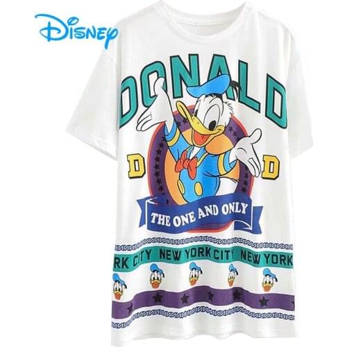 Disney Donald Duck Cotton T Shirt Women 2020 Summer Cartoon O-Neck Short Sleeve Tshirt Women Vintage Casual Tee Female Femme Top