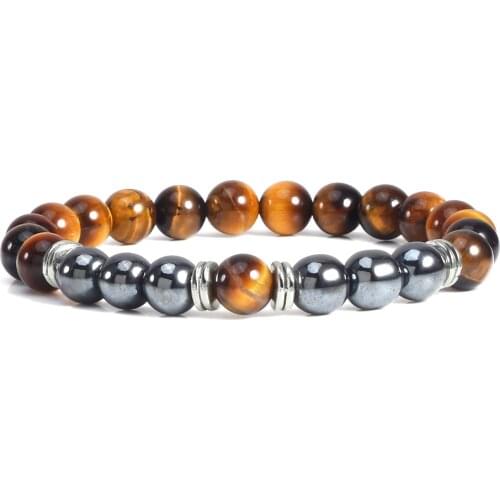 Natural Tiger Eye Stone Bracelets for Women Men Classic Hematite Black Onyx Beads Bracelet & Bangle Charm Handmade Jewelry Gifts