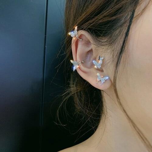 2020 Fashion Elegant Crystal Butterfly Clip Earrings For Women No Piercing Fake Cartilage Cute Statement Korean Earring Gifts