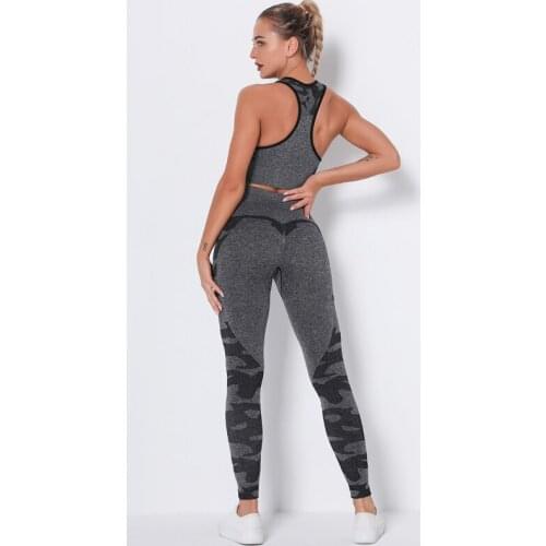 Women Camouflage 2 Piece Set Fitness Two Pieces Set Seamless Bra Top Gym Leggings Striped Sexy Camo Sports Wear 2 Pcs Tracksuits