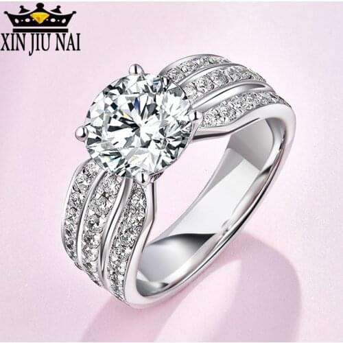 925 Silver Ring Engagement Rings 4 Prongs Setting 3 row Cubic Zirconia Anel Jewelry For Women Love Bague Anillos Mujer