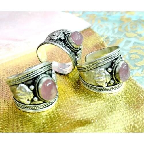 1 Piece Excellent Pink Crystal Bead Old Tibet Silver Ring Nepal Ring Adjustable charm Party Unisex Gift