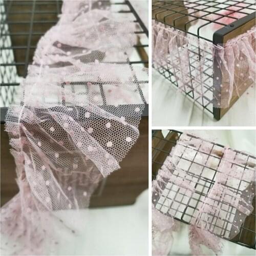 10M/lot 9cm wide pink polka dot wrinkle wrinkle lotus leaf dress skirt / curtain / pet dress diy lace AC901