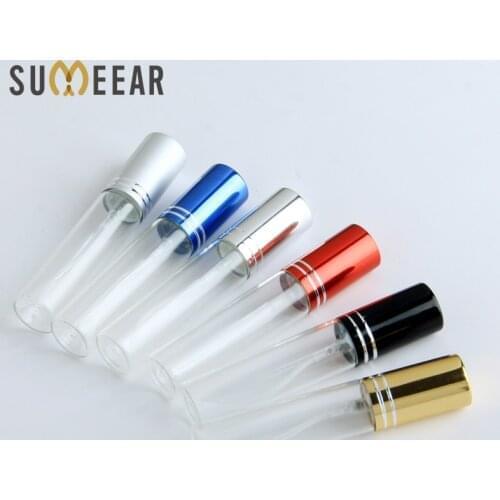 100PCS/Lot 10ml Clear Glass Atomizer Bottle Refillable Colorfull Aluminum cap Spray Perfume Bottle Travel Bottles Container