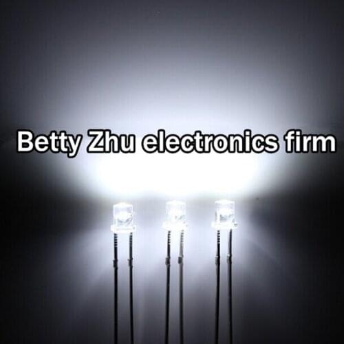 1000PCS/LOT F3 / 3mm flat head with side long-legged Transparent shell white 6000-7000K line LED light-emitting diode