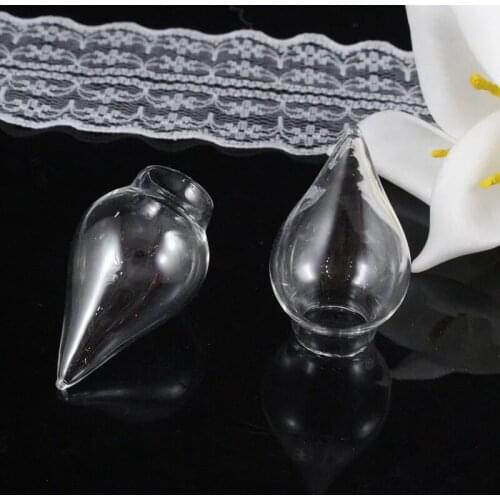 20pcs 38*15mm Empty Glass vial globe Teardrop Pendant Wishing bottle Perfume oil necklace diy glass cover Clear High Quality