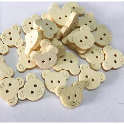 20 Pcs Teddy Bear Charms 2 Holes Wood Sewing Buttons For Children 13x11mm