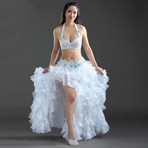 2018 Perform Belly Dance Costume Outfit Set Diamond Bra Belt Hip Scarf Bollywood 2pcs