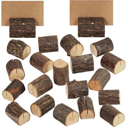 5Pcs Wood Table Numbers Holder Stand Rustic Wooden Bark Memo Place Card Holders Photo Picture Note Sign Clip Wedding Party Decor