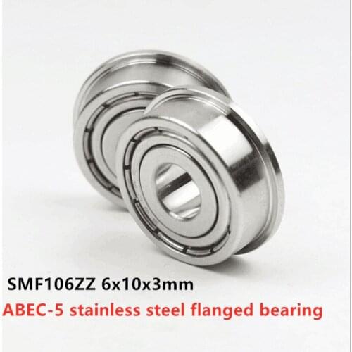 50pcs ABEC-5 stainless steel flanged bearing SMF106ZZ 6x10x3 miniature flange deep groove ball bearings SMF106 -2Z 6*10*3 mm