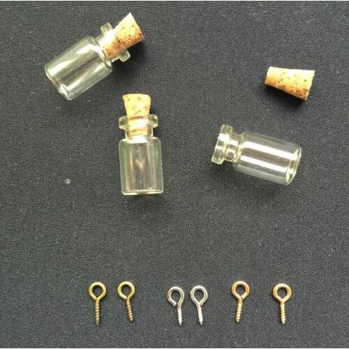500set/lot 0.5ml Glass Wish Bottle with Wood Cork & Eye Needle DIY wish Bottle 10*18mm (miniature/glass/bottles/vials/pendant)