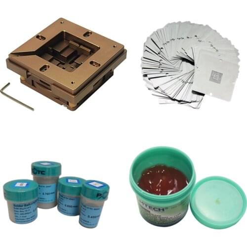 6pcs/lot 80mm 90mm Universal BGA Reballing Jig Kit 90mm BGA Heating Stencils 223 Solder Flux 100g 250K Lead-free Solder Ball