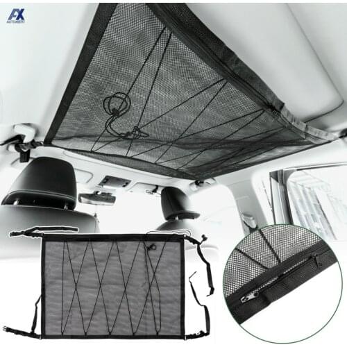 88X66CM Car Ceiling Roof Interior Cargo Zipper Net Universal Storage Bag Sundries Organizer Adjustable Mesh Pocket For Van SUV