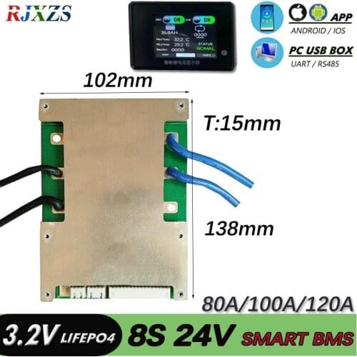 8S 80A/100A Smart BMS New LiFePO4 PCM With Android Bluetooth APP UART Correspondence Software (PC) Monitor