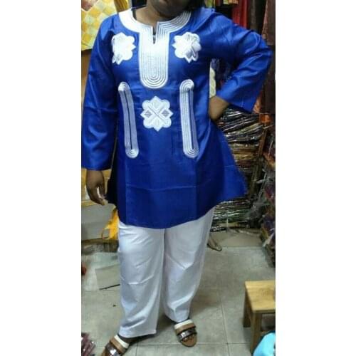 Free shipping new african bazin embroidery design dresses top with pants