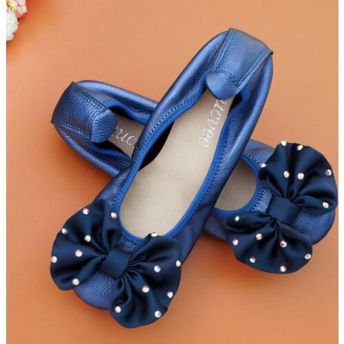 AUCVEE Sweet Bow Crystal Ballet Flats Women Shoes 2020 Genuine Leather Loafers Women Flats Basic Casual Slip-On Ladies Sneakers