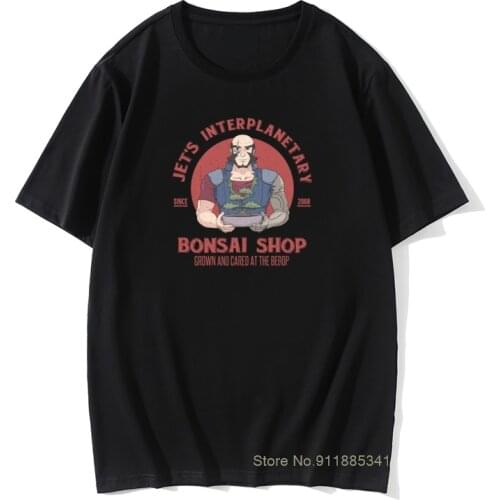 Bonsai Shop T-shirt Men Cowboy Bebop T Shirt Funny Anime Tees Summer Tops Tees Black Tshirt Cotton Fabric