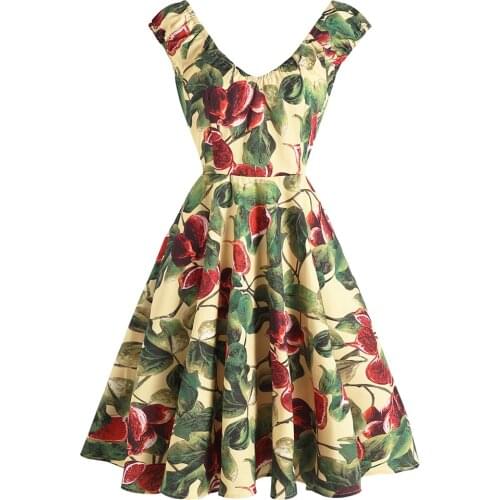 Floral Print V Neck Sexy Women Summer Dress vestidos VD1913 Short Sleeve Swing Plus Size 50s 60s Retro Vintage Dresses