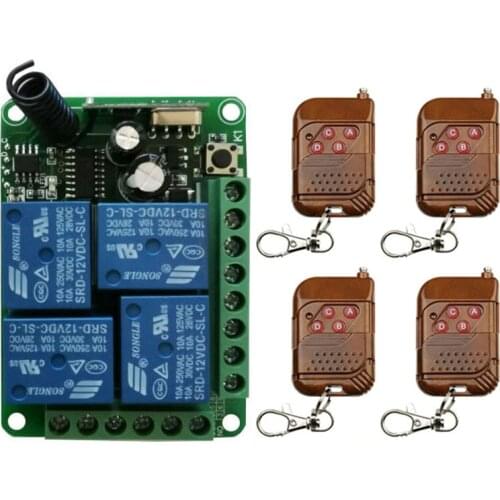 DC 12V 24V 4 Channel 4CH RF Wireless Remote Control Motor Switch System Receiver + Transmitter, 315 433 MHz