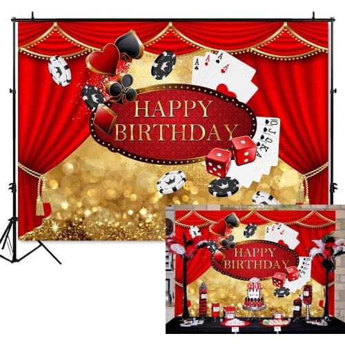 MEHOFOTO Casino Birthday Party Background Las Vegas Birthday Backdrop Casino Curtain Birthday Decorations Photography Backdrops