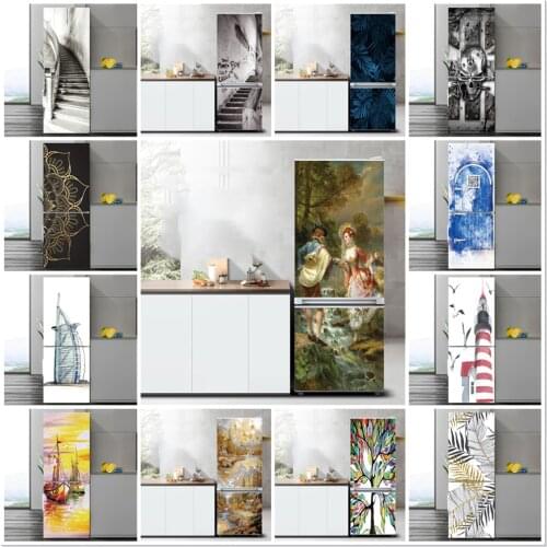 Freezer Door Decorative Sticker Renovation Waterproof Vinyl Adhesive Wallpaper Fridge Refrigerator Door Covering Wrap Home Decor