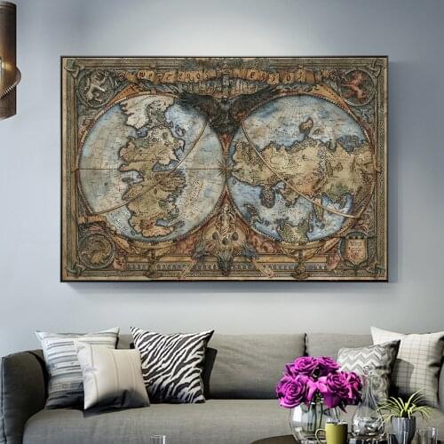 Canvas Paintings Power Game Thrones Westeros and Essos Movie Treasure Map Posters and Prints Wall Art Living Room Decor Cuadros