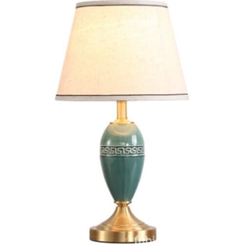 Chinese Elegant Round Lampshade Ceramic Table Lamp For BedRoom Bedside Living Room Foyer Study Desk Reading Night Light 190144