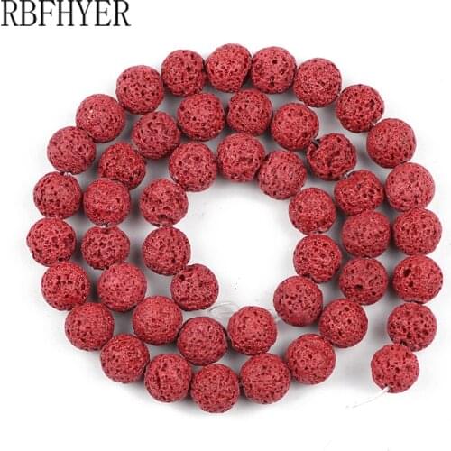 RBFHYER Red Volcanic Lava Natural Stone Round loose beads 4 6 8 10 12mm Charms Beaded for Jewelry Making Bracelet Necklace DIY