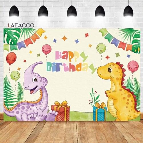 Laeacco Birthday Backdrops Jungle Party Jurassic World Cartoon Dinosaur Baby Newborn Customized Portrait Photography Backgrounds