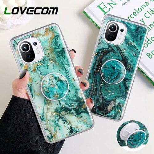 LOVECOM Gradient Gilt Marble Phone Case With Holder For Xiaomi 11 Pro 10 T Lite Redmi Note 9 10 Pro K40 Soft Epoxy Cover Back