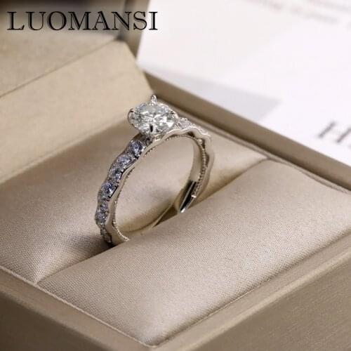 Luomansi 1 Carat D Color Moissanite Ring 18k White Gold Gemstone Rings for Girlfriend Gifts S925 Silver Fine Jewelry
