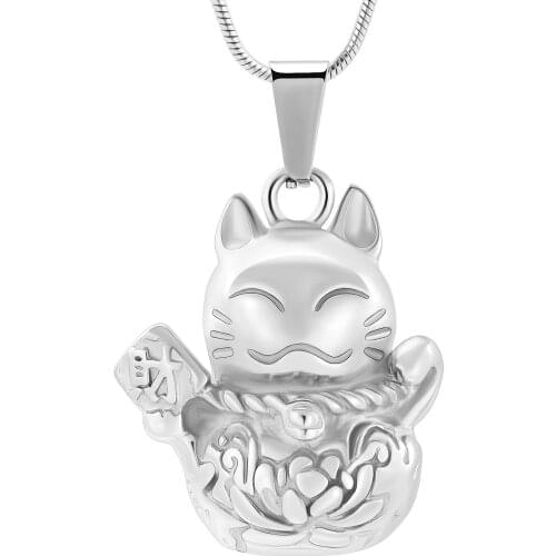 Maneki Neko Memorial Urn Necklace For Human Souvenier Stainless Steel Keepsake Pendant Jewelry Hold Cremation Ashes