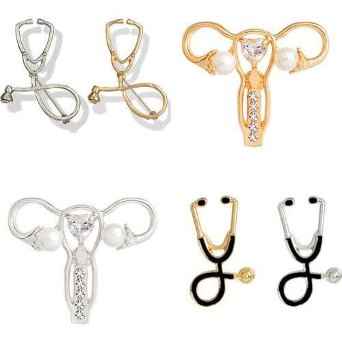 Medical Brooches Collection Crystal Uterus Microscope Female Uterus Jealousy Pins Gold Silver Jewelry For Doctor Nurse