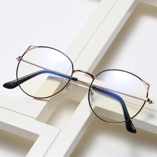 2021 New Fashion Simple Unisex Cat ear Round Plain Glasses for Men Women Metal Frame Anti Blue Light Glasses Eyeglasses