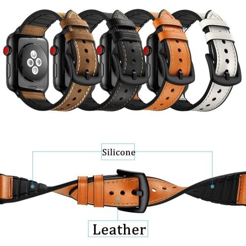 Soft Silicone + Leather Replacement Sport Band For Apple Watch Bands Series 5 4 3 2 1 42mm 38mm Wrist Bracelet Strap 40mm 44mm