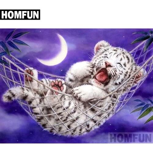 HOMFUN Full Square/Round Drill 5D DIY Diamond Painting "Moonlight Tiger" Embroidery Cross Stitch 5D Home Decor Gift A02314