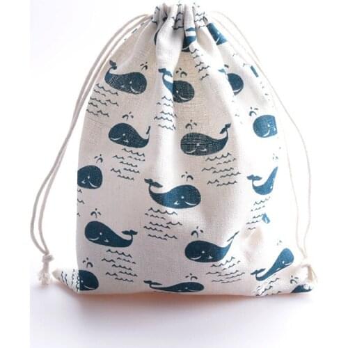 New 10pcs/lot 14*16 cm Cartoon Dolphin Cotton Cloth Bags Travel Storage Bags Storage Pouch Cute Candy Cotton Drawstring Gift Bag