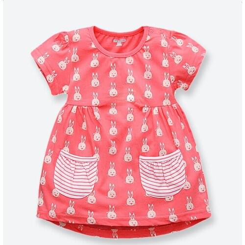 New Childrens Dress Cotton Girl Summer Dresses White Rabbit Print Kids Dresses for Girls Fashion Childrens Costume 1-6 Years