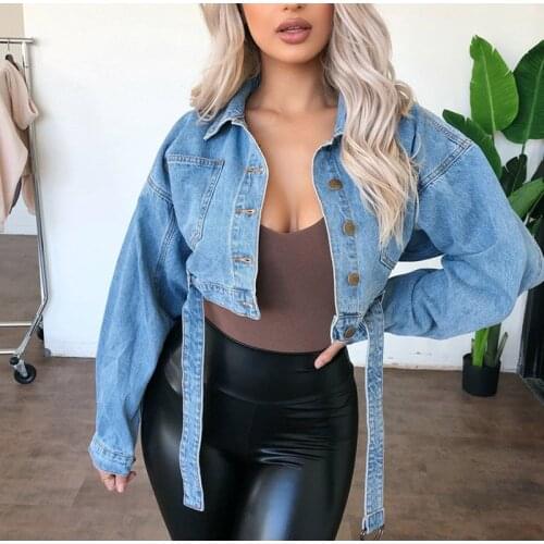 Hirigin Autumn Womens Denim Cropped Jacket Female Pockets Hole Short Jean Jackets Ladies 2021 Fashion Button Casual Solid Coats
