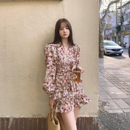 Sweet Floral Dress For Women 2021 Summer Spring Bellflower French Dress Chiffon Mini Dress Streetwear Kobieta Sukienka