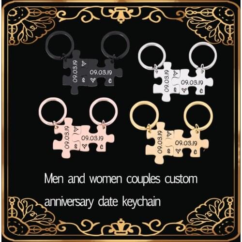 Personalized Custom Date Set Puzzle Jewelry Gift for Boyfriend Husband Wife Girlfriend Couple Love Keychain Keyring Porte Clef
