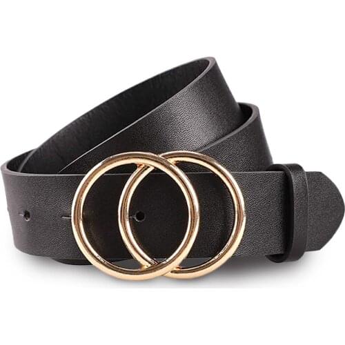 Double Ring Retro Buckle Women Belt Waist Belt PU Leather Metal Buckle Belts for Ladies Girls Casual Dress Jeans Wild Waistband