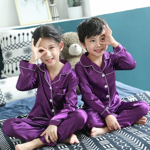 Christmas Pajamas Set Baby Autumn Winter Long Sleeve Silk Sleepwear Set Solid Color Comfort Girl Boy Nightwear Cloth Long Pant