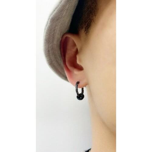 925 Silver Black Stainless Steel Carved Hollow Circles Hoop Earring For Man Trend Punk Stud Earrings Hip hop Male Accessories