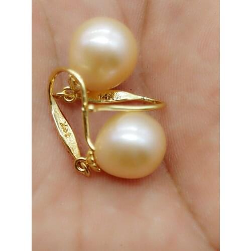 GENUINE 10-12MM AAA+ Faint pink SOUTH SEA PEARLS EARRING 14k/20 gold